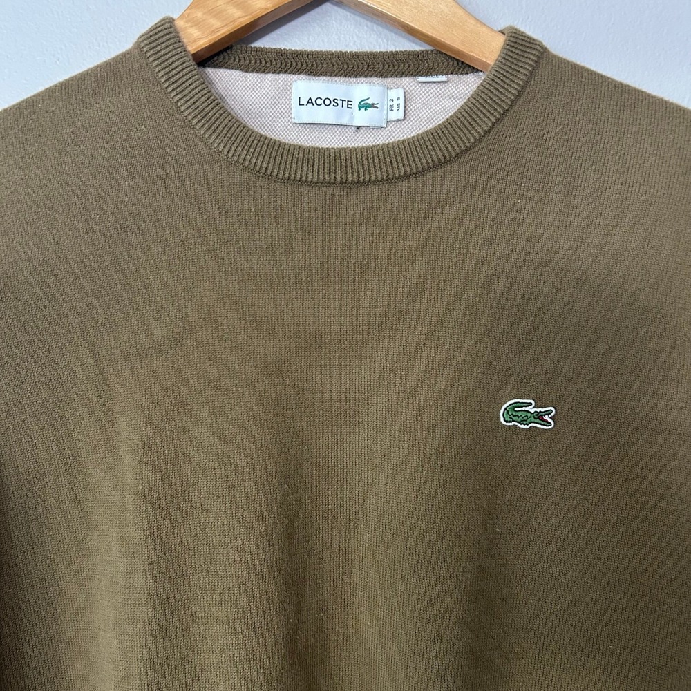 Lacoste Crewneck Sweater Mens S Olive Brown Long Sleeve Knit Cotton Pullover
